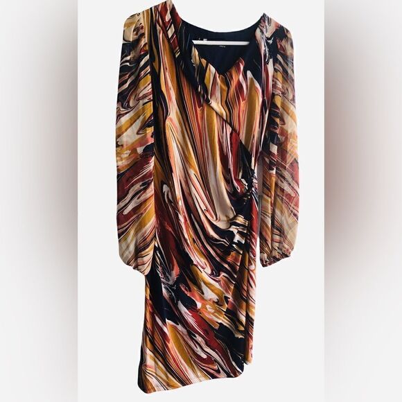 LESLIE FAV Fall Colors Brown Back Gold Rust Chiffon Fabric Sleeves Rest Stretchy - Picture 2 of 3